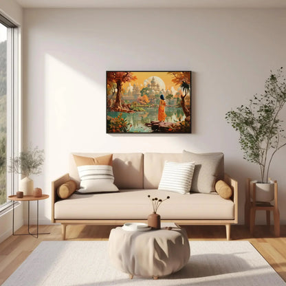 Beautiful Indian Fantasy City Modern Print | Extra-large Wall Art | Desi Art | South Asian Art I Indian Art | Canvas Print | Antarmada Art Wall Art – Canvas Print