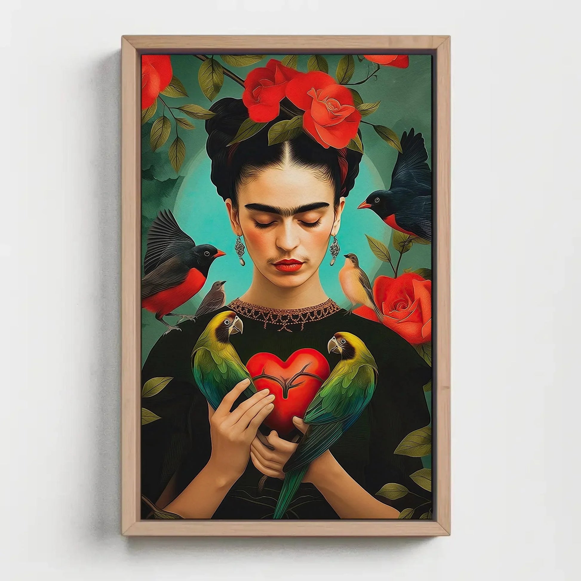 Frida Kahlo Heart Print - Large Canvas Frida Kahlo Painting - Mexican Wall Art - Ready To Hang - Mexico Art - Gift For Her Wall Art – Canvas Print