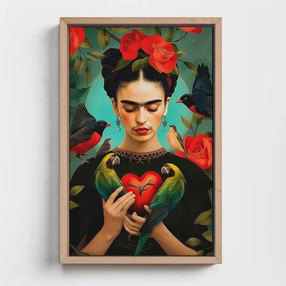Frida Kahlo Heart Print - Large Canvas Frida Kahlo Painting - Mexican Wall Art - Ready To Hang - Mexico Art - Gift For Her Wall Art – Canvas Print