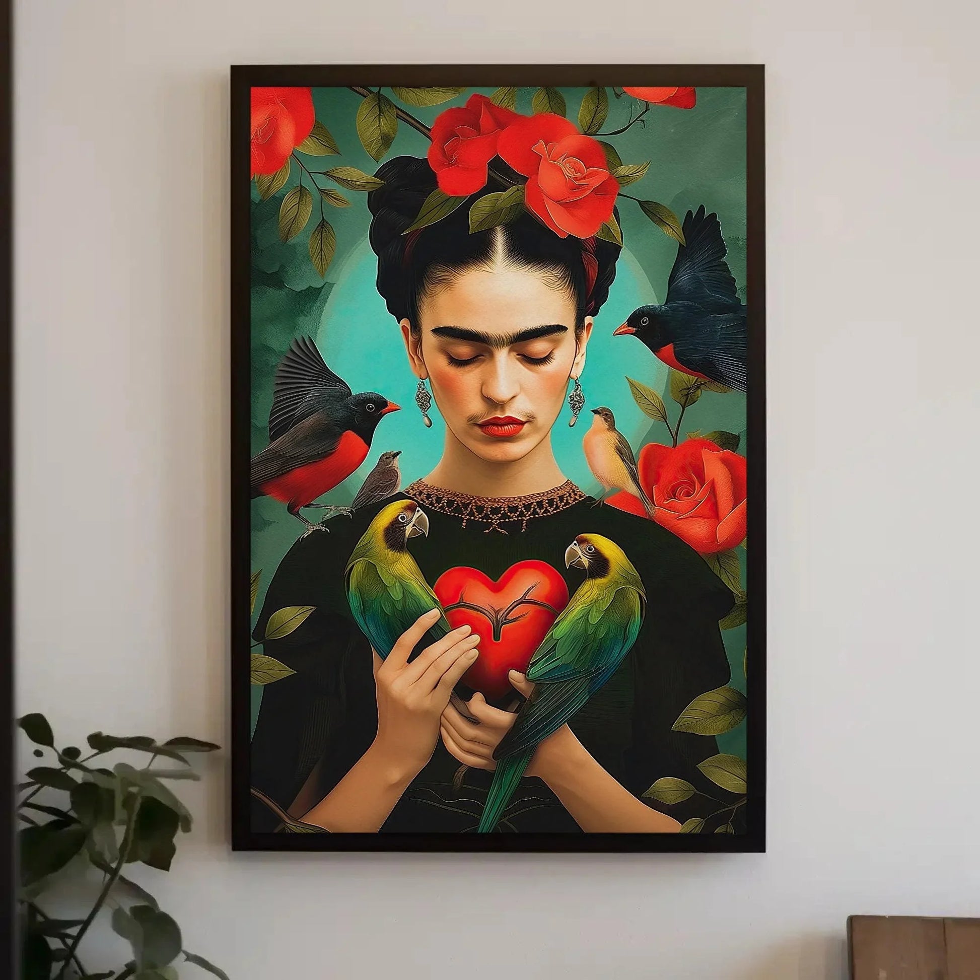 Frida Kahlo Heart Print - Large Canvas Frida Kahlo Painting - Mexican Wall Art - Ready To Hang - Mexico Art - Gift For Her Wall Art – Canvas Print