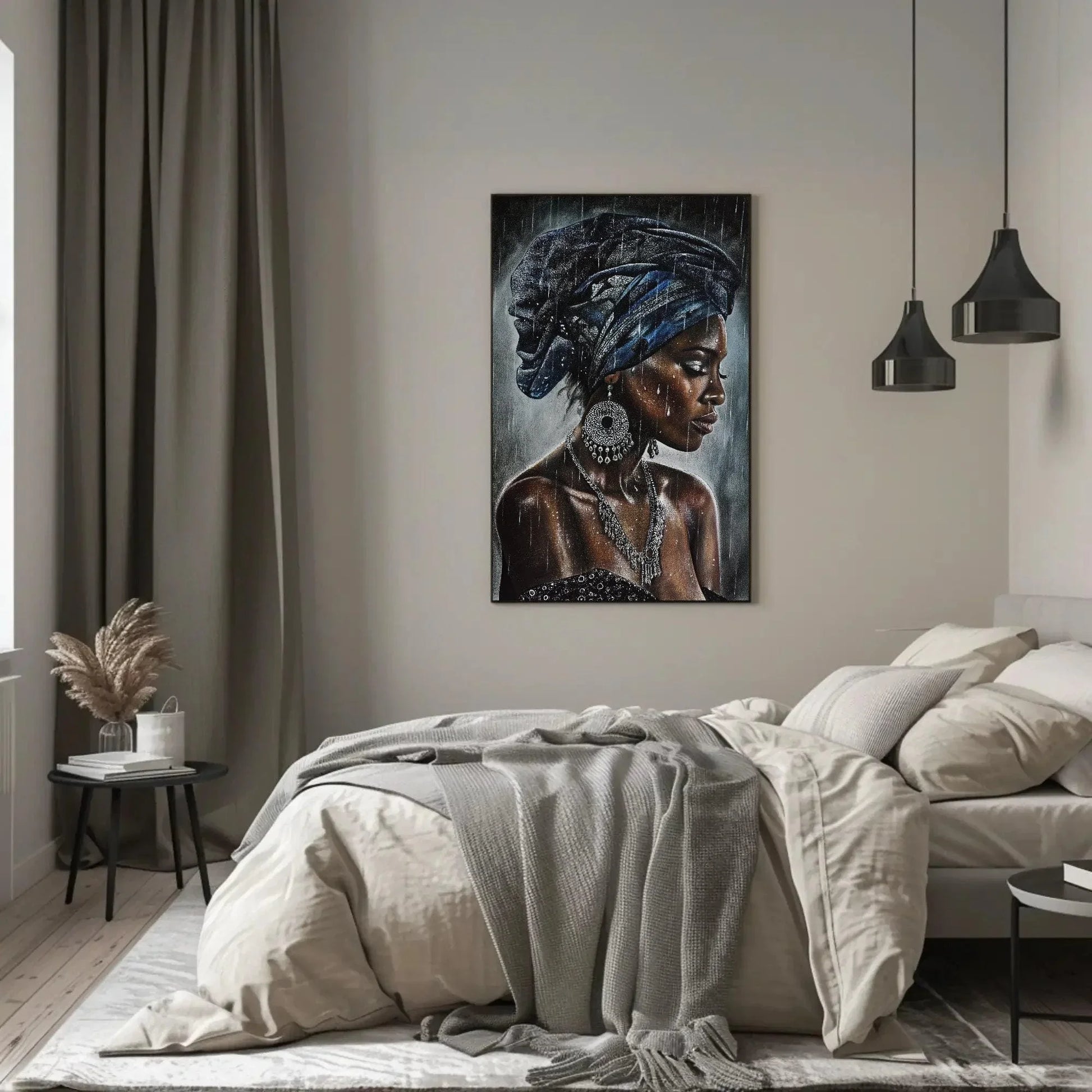 Exotic African Beauty in Rain Canvas Painting, Framed Print, Bohemian and African Decor, Ready to Hang, Living Room or Bedroom Decor Wall Art – Canvas Print