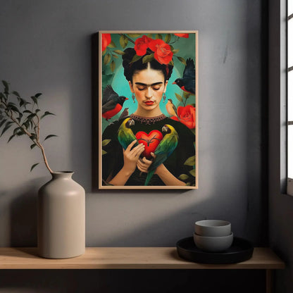 Frida Kahlo Heart Print - Large Canvas Frida Kahlo Painting - Mexican Wall Art - Ready To Hang - Mexico Art - Gift For Her Wall Art – Canvas Print