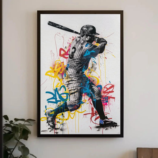 Babe Ruth Baseball Graffiti Canvas | Iconic Sports Legend Wall Art | Framed Retro Artwork for Man Cave, Game Room, Office | Ready to Hang Wall Art – Canvas Print