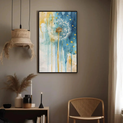Dandelion Wall Art, Gold Indigo Decor, Framed Large Canvas Decor, Rustic Wall Decor, Plant Wall Decor, Ready To Hang Wall Art – Canvas Print