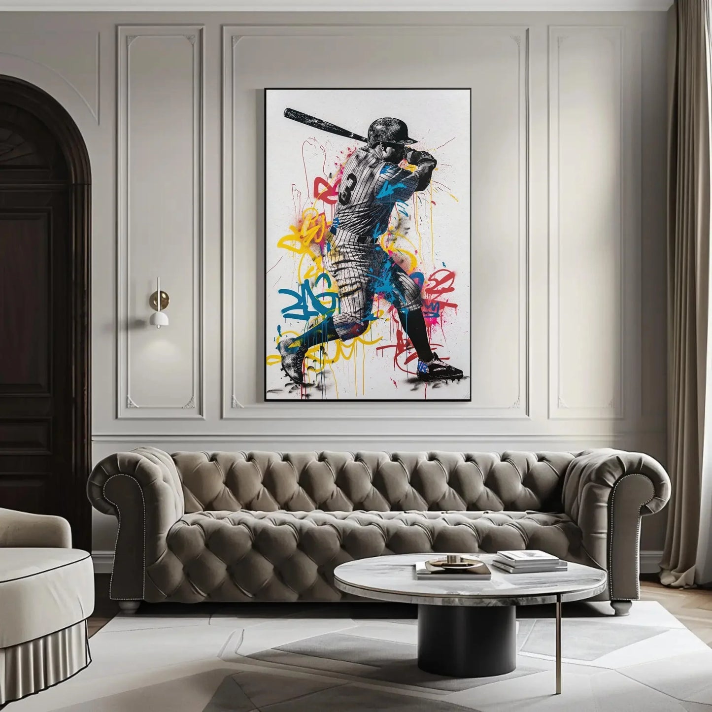 Babe Ruth Baseball Graffiti Canvas | Iconic Sports Legend Wall Art | Framed Retro Artwork for Man Cave, Game Room, Office | Ready to Hang Wall Art – Canvas Print