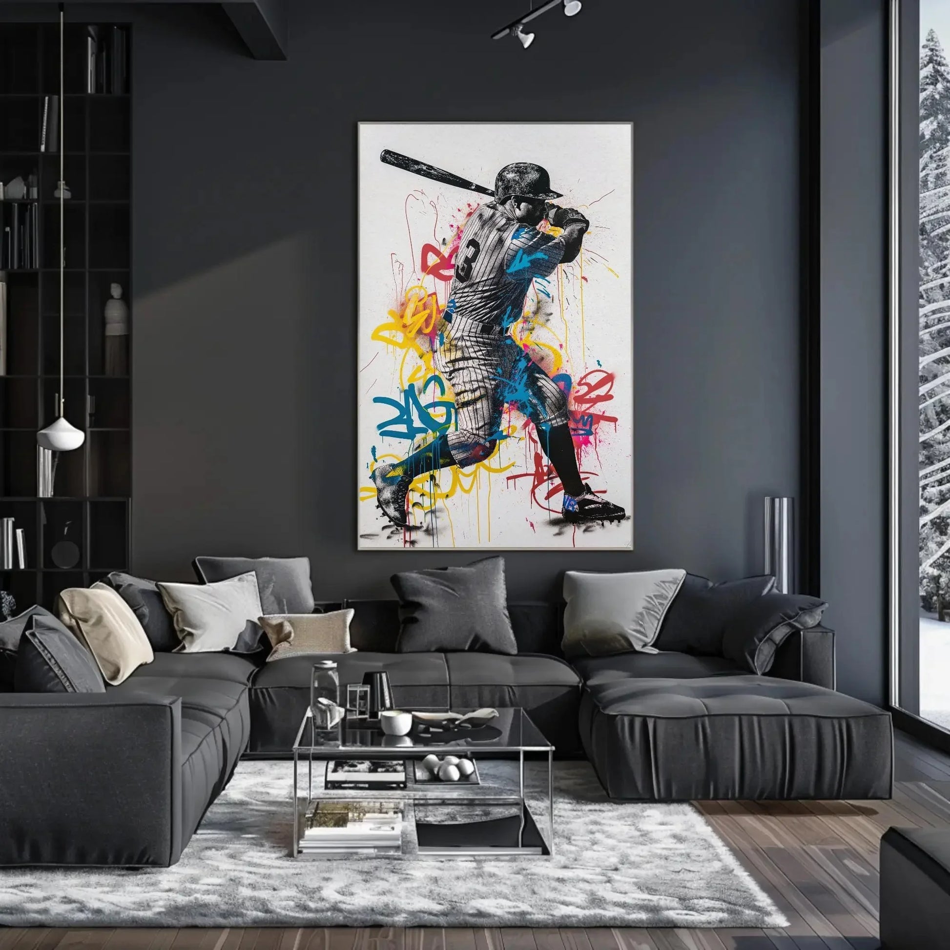 Babe Ruth Baseball Graffiti Canvas | Iconic Sports Legend Wall Art | Framed Retro Artwork for Man Cave, Game Room, Office | Ready to Hang Wall Art – Canvas Print
