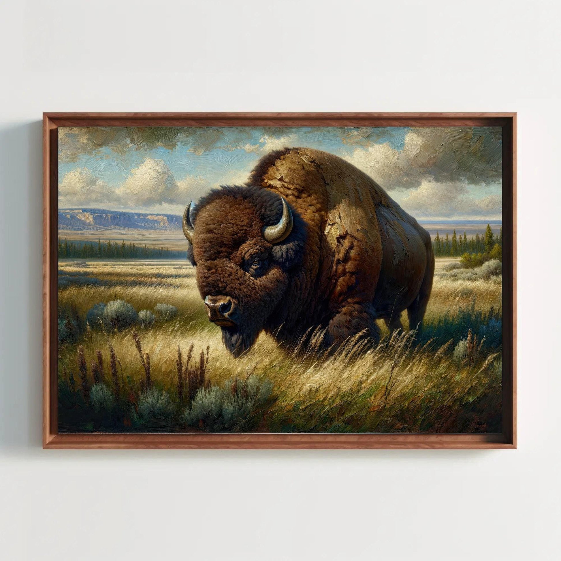 Monarch of the Plains, Bison Wall Art, American Buffalo, Bison Oil Painting, Bison Wall Art, Framed Canvas Print, Ready To Hang Wall Art – Canvas Print