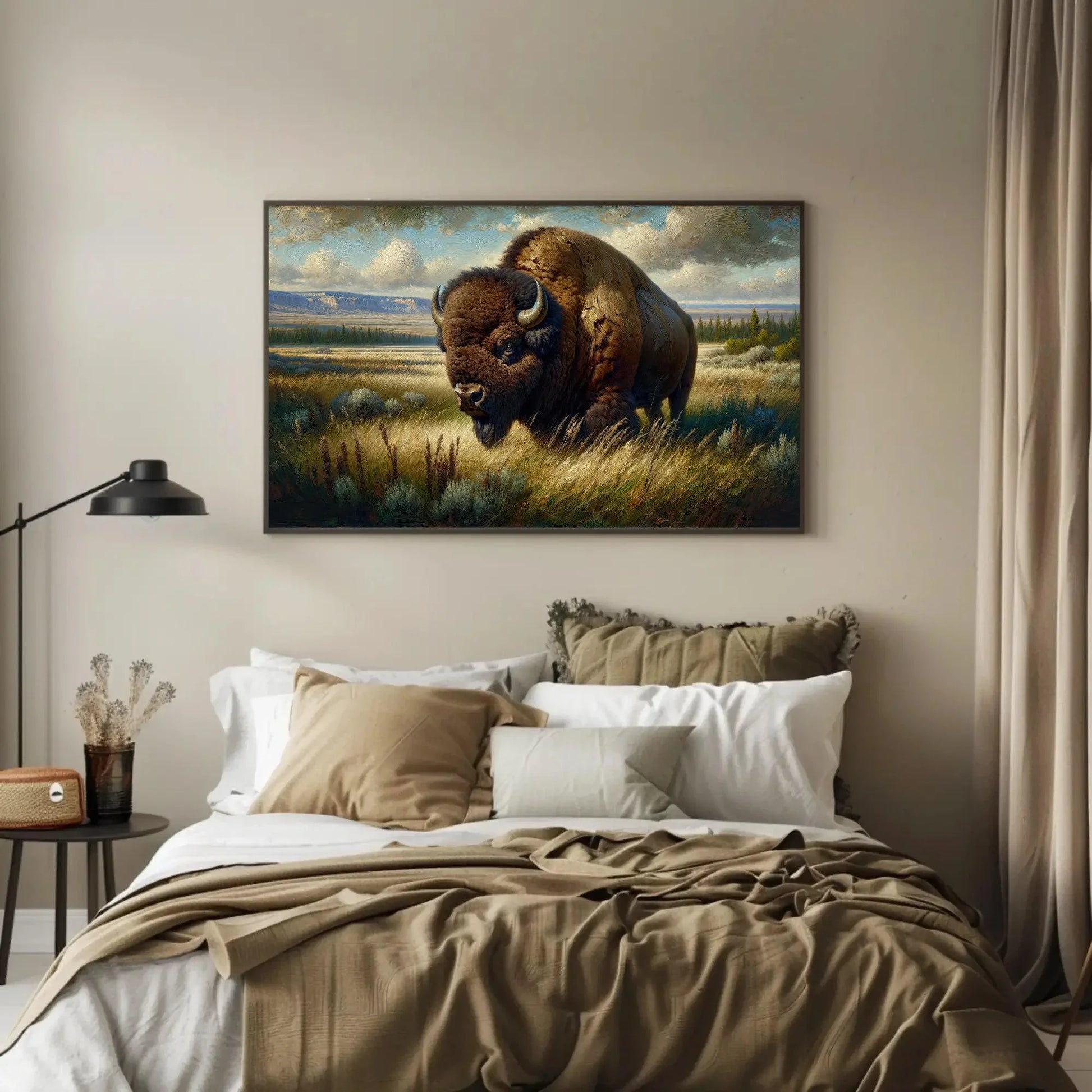 Monarch of the Plains, Bison Wall Art, American Buffalo, Bison Oil Painting, Bison Wall Art, Framed Canvas Print, Ready To Hang Wall Art – Canvas Print