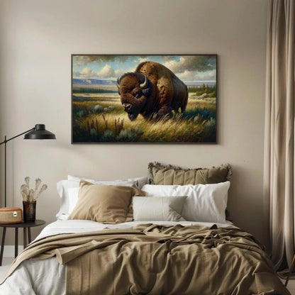 Monarch of the Plains, Bison Wall Art, American Buffalo, Bison Oil Painting, Bison Wall Art, Framed Canvas Print, Ready To Hang Wall Art – Canvas Print