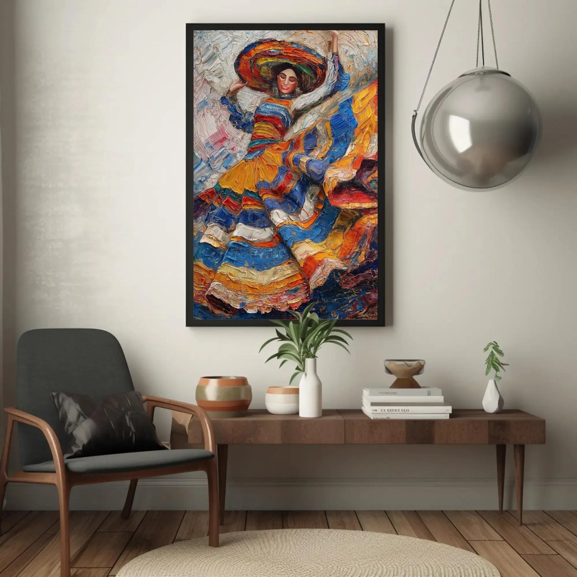 Mexican Woman Folk Dance Oil Painting Canvas | Mexican Cultural Wall Art | Framed Ethnic Art for Living Room, Bedroom, Studio, Ready to Hang Wall Art – Canvas Print