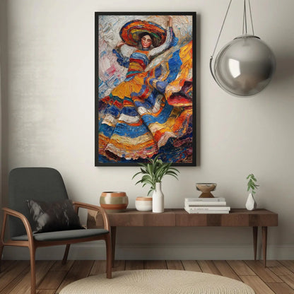 Mexican Woman Folk Dance Oil Painting Canvas | Mexican Cultural Wall Art | Framed Ethnic Art for Living Room, Bedroom, Studio, Ready to Hang Wall Art – Canvas Print