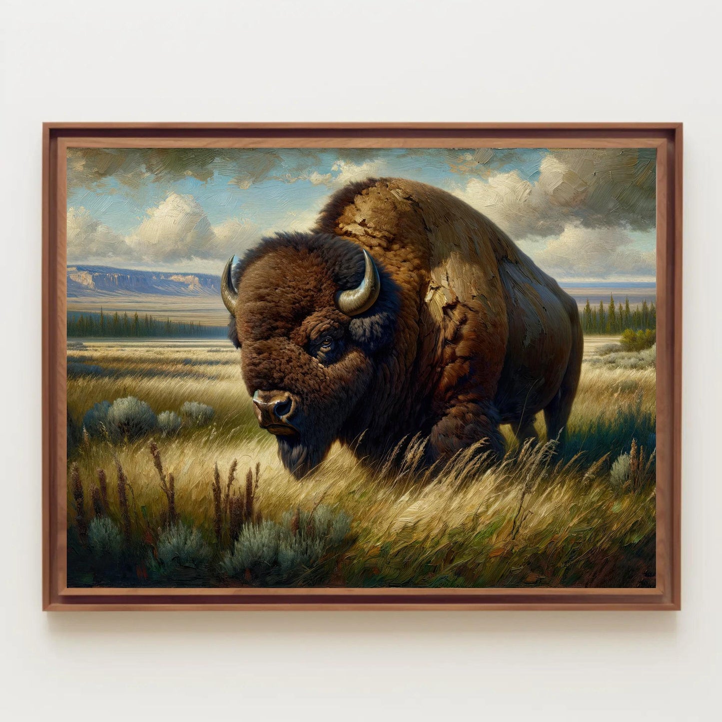 Monarch of the Plains, Bison Wall Art, American Buffalo, Bison Oil Painting, Bison Wall Art, Framed Canvas Print, Ready To Hang Wall Art – Canvas Print