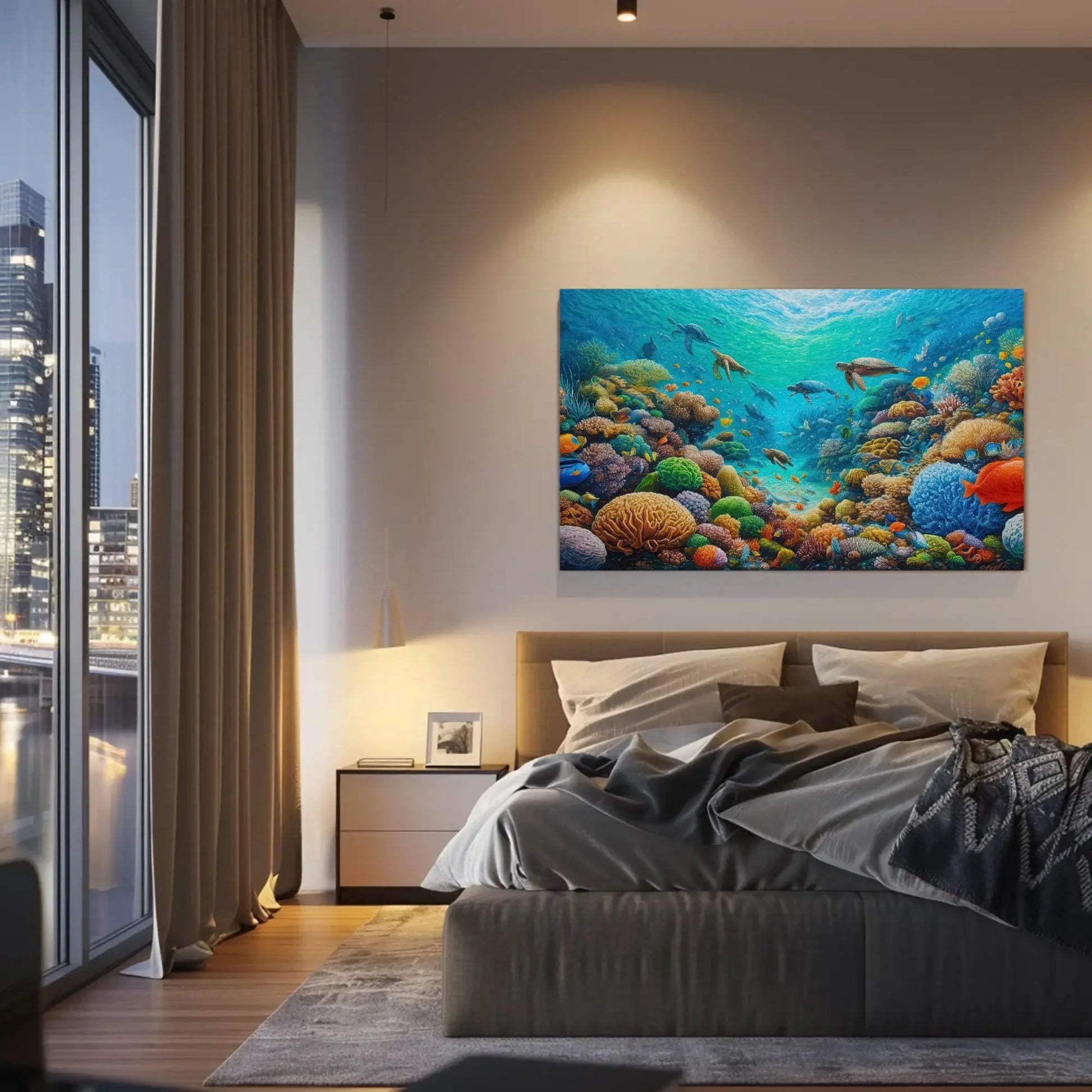 Coastal Reef with Marine Life Canvas Painting, Blue Ocean Framed Print, Underwater Scene Art, Ideal for Living Room, Bedroom, Office Decor Wall Art – Canvas Print