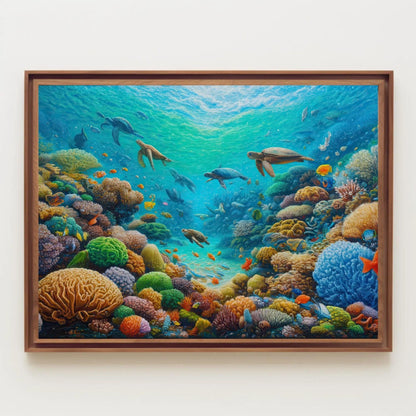 Coastal Reef with Marine Life Canvas Painting, Blue Ocean Framed Print, Underwater Scene Art, Ideal for Living Room, Bedroom, Office Decor Wall Art – Canvas Print