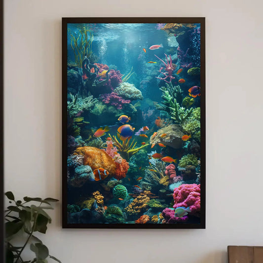 Vibrant Coral Reef Colorful Print, Framed Ocean Art, Underwater Paradise Canvas, Stunning Wall Decor, Ready to Hang, Living Room or Office Wall Art – Canvas Print