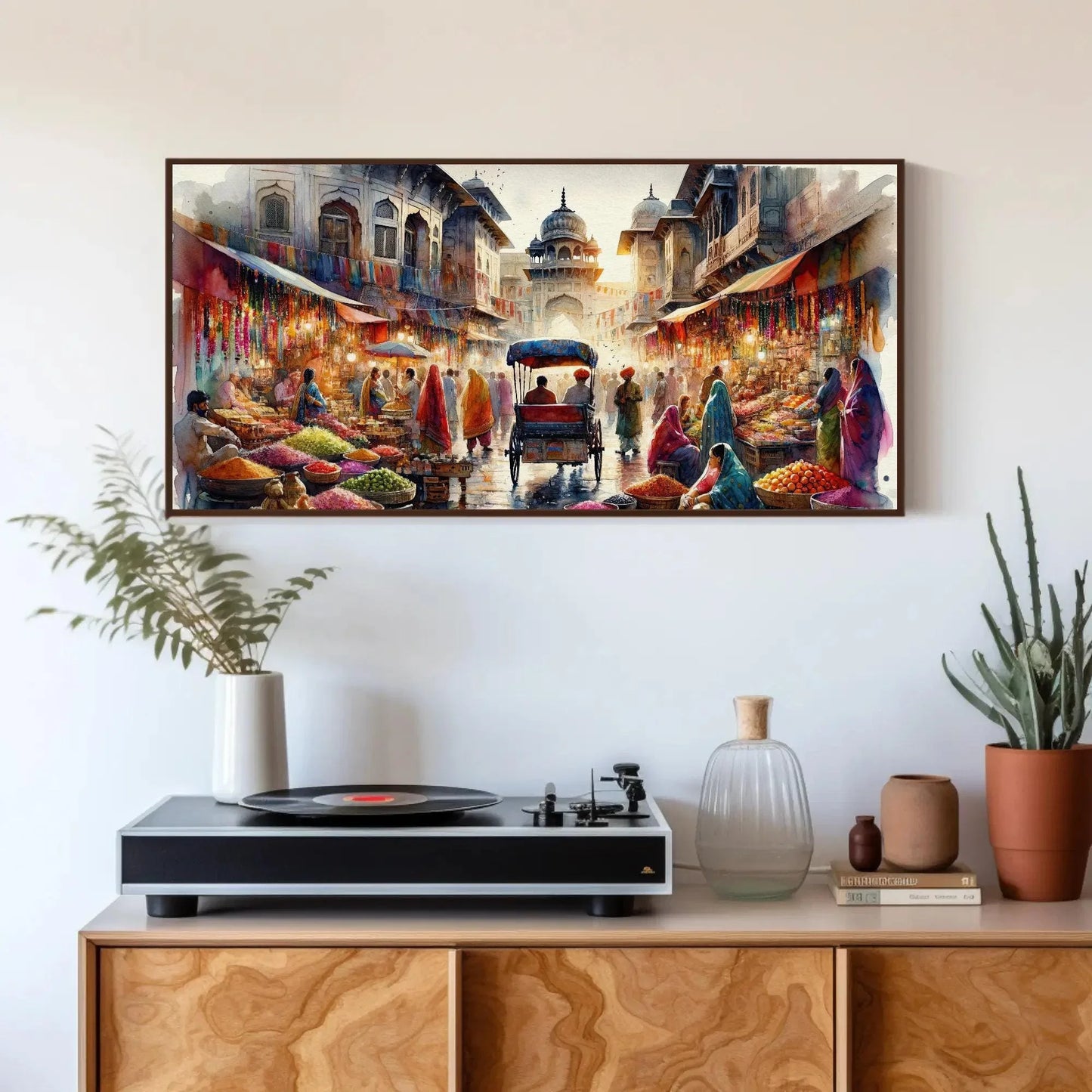 Indian Bazaar Painting, Framed Canvas Print, Spices Herbs Market, Indian Wall Art, Indian Painting, India Landscape, Indian Art Poster Wall Art – Canvas Print