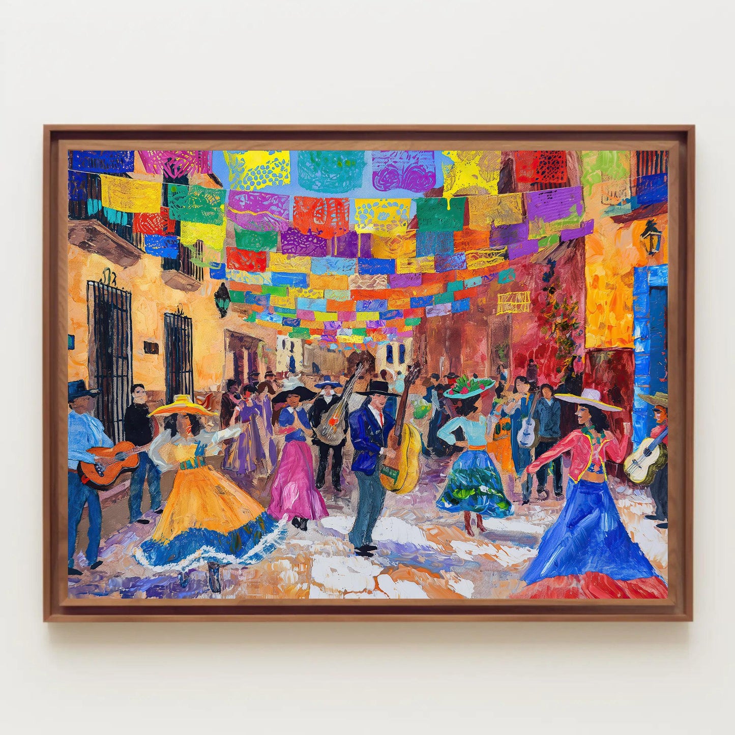 Fiesta Time Mexican Street Wall Art, Canvas Painting, Framed Print, Mexican Cultural and Festive Decor, Ready to Hang, Mexican Wall Art Wall Art – Canvas Print