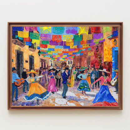 Fiesta Time Mexican Street Wall Art, Canvas Painting, Framed Print, Mexican Cultural and Festive Decor, Ready to Hang, Mexican Wall Art Wall Art – Canvas Print