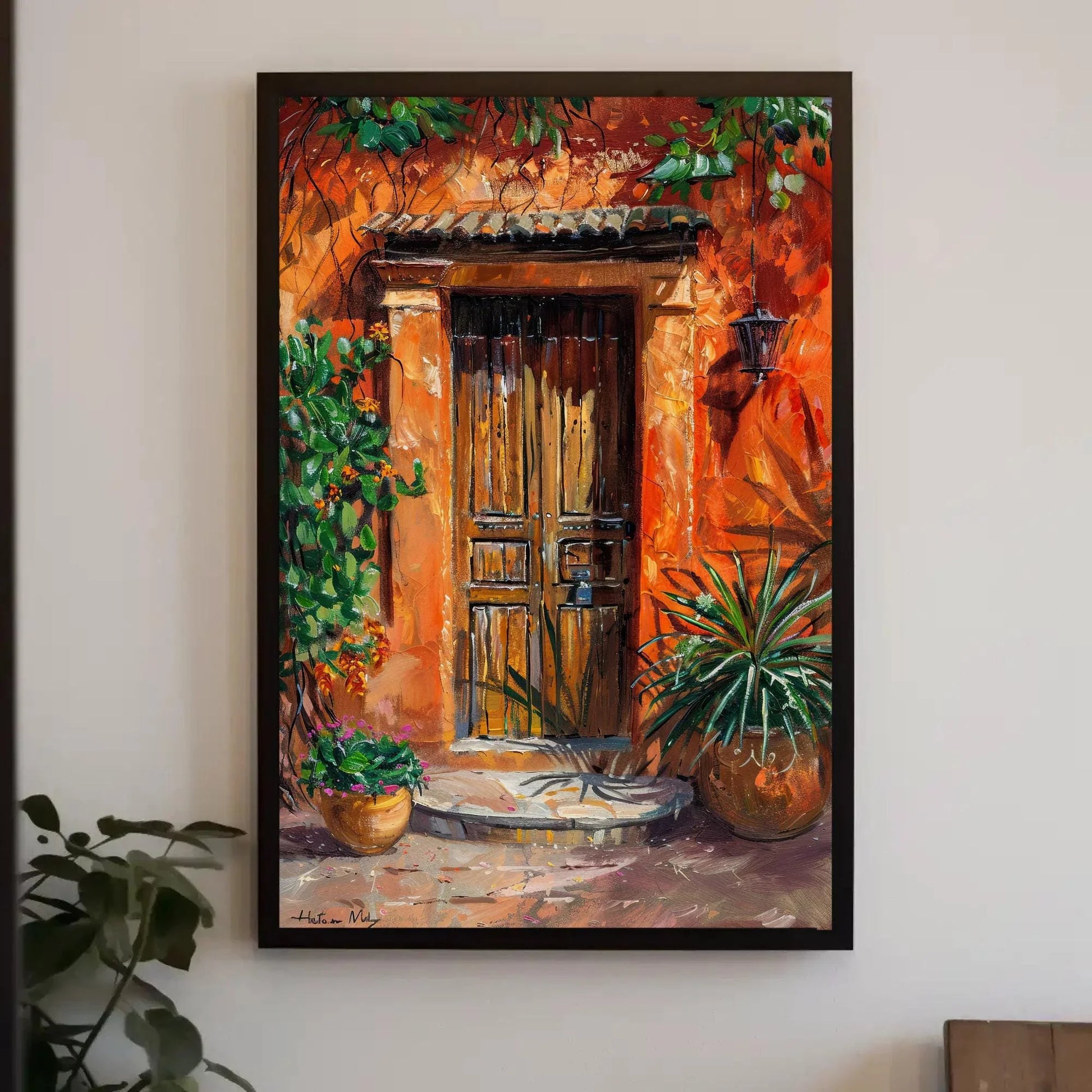Traditional Mexican Front Door Vertical Print, Framed Canvas Wall Decor, Mexico Wall Art, Mexican Door Painting, Ready to Hang Wall Art – Canvas Print