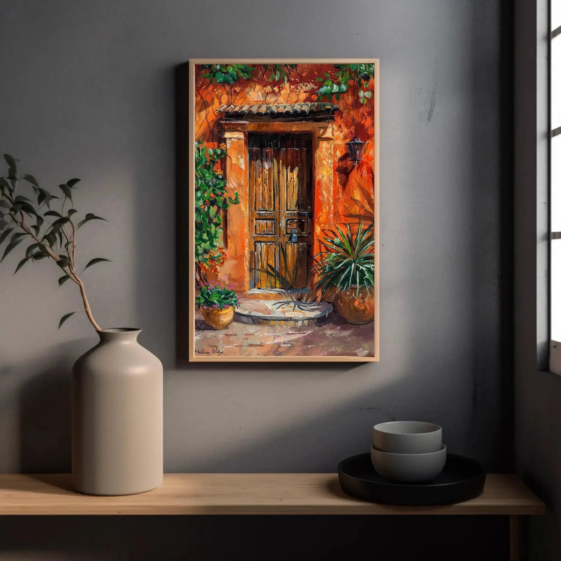 Traditional Mexican Front Door Vertical Print, Framed Canvas Wall Decor, Mexico Wall Art, Mexican Door Painting, Ready to Hang Wall Art – Canvas Print