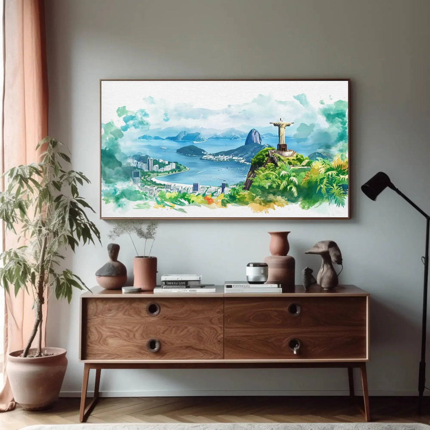 Rio de Janeiro Watercolor Print, Christ the Redeemer Large Canvas Print, Brazilian Home Decor, Brazil Art, Framed Poster Ready To Hang Wall Art – Canvas Print
