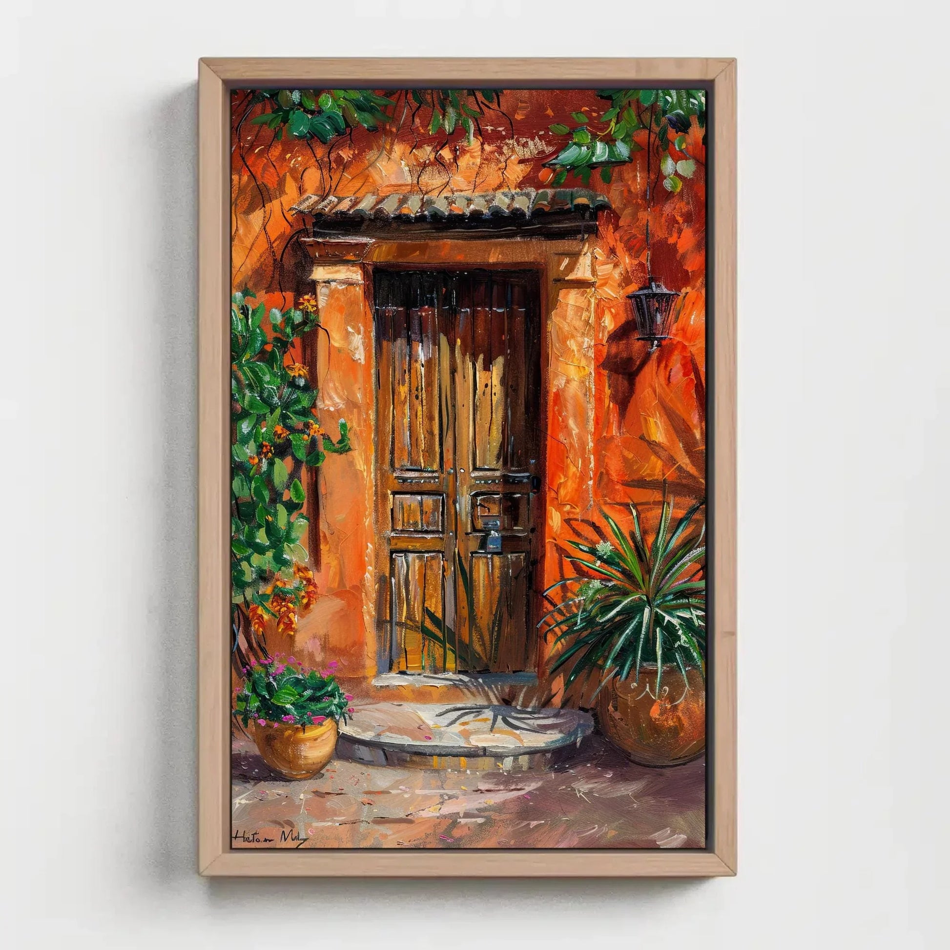 Traditional Mexican Front Door Vertical Print, Framed Canvas Wall Decor, Mexico Wall Art, Mexican Door Painting, Ready to Hang Wall Art – Canvas Print