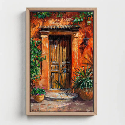 Traditional Mexican Front Door Vertical Print, Framed Canvas Wall Decor, Mexico Wall Art, Mexican Door Painting, Ready to Hang Wall Art – Canvas Print