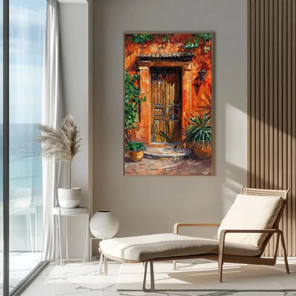 Traditional Mexican Front Door Vertical Print, Framed Canvas Wall Decor, Mexico Wall Art, Mexican Door Painting, Ready to Hang Wall Art – Canvas Print