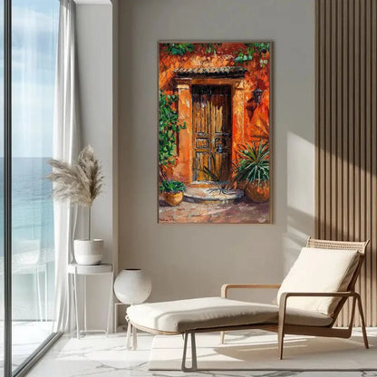Traditional Mexican Front Door Vertical Print, Framed Canvas Wall Decor, Mexico Wall Art, Mexican Door Painting, Ready to Hang Wall Art – Canvas Print