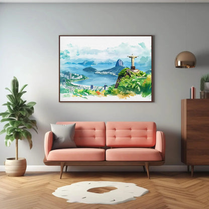 Rio de Janeiro Watercolor Print, Christ the Redeemer Large Canvas Print, Brazilian Home Decor, Brazil Art, Framed Poster Ready To Hang Wall Art – Canvas Print