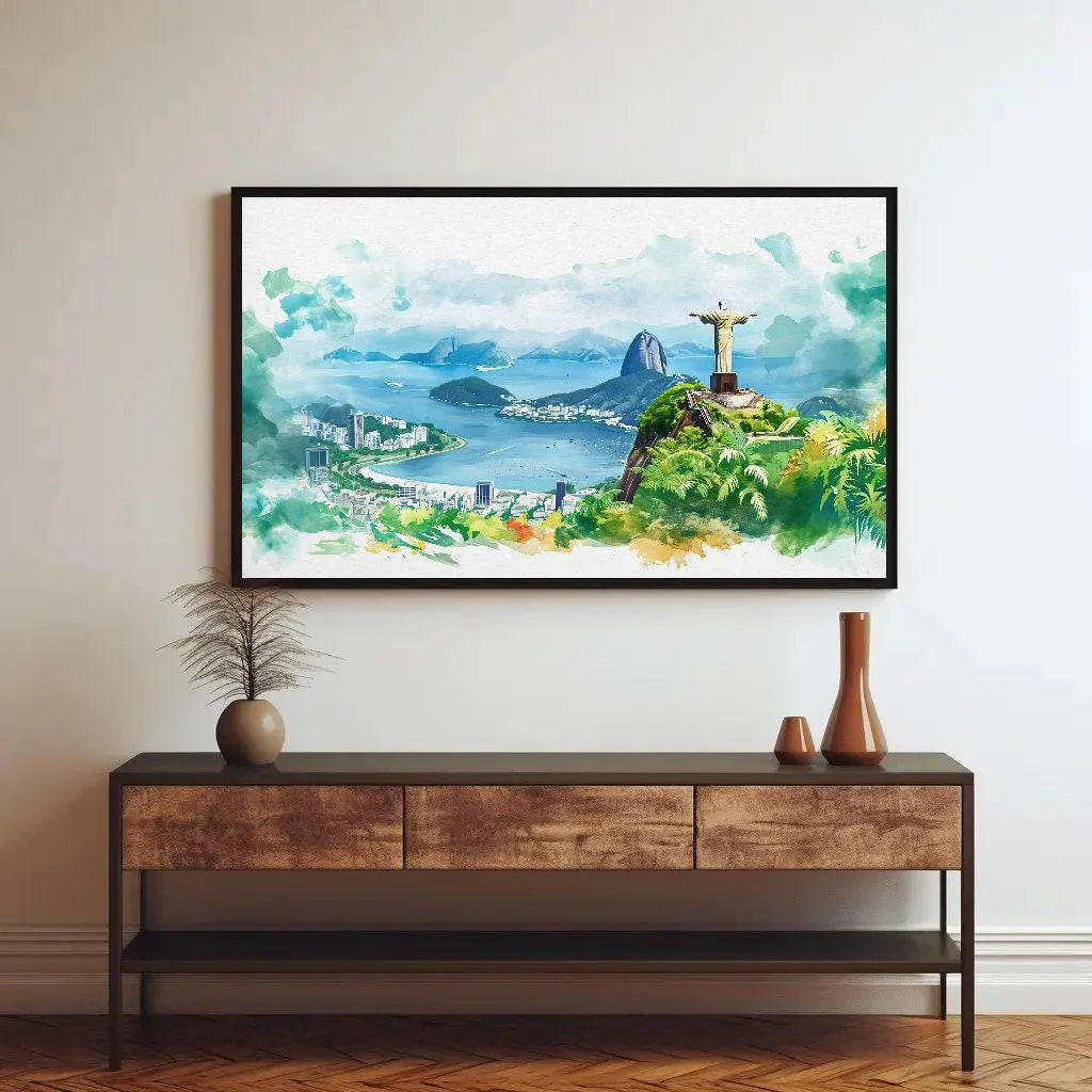Rio de Janeiro Watercolor Print, Christ the Redeemer Large Canvas Print, Brazilian Home Decor, Brazil Art, Framed Poster Ready To Hang Wall Art – Canvas Print