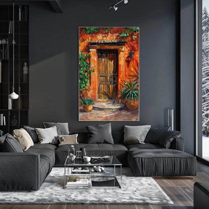 Traditional Mexican Front Door Vertical Print, Framed Canvas Wall Decor, Mexico Wall Art, Mexican Door Painting, Ready to Hang Wall Art – Canvas Print