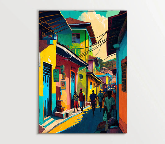 Street of Haiti Painting, Haitian Art, Haitian Oil Painting, Haitian Art Prints, Haitian Home Decor, Haitian Print, Wall Art Wall Art – Canvas Print