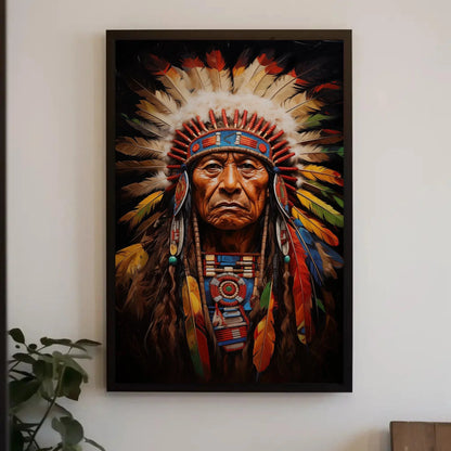 Indian Chief Canvas Art, Native American Indigenous Leader Painting, Colorful Wall Decor, Ready to Hang for Living Room, Bedroom, Office Wall Art – Canvas Print