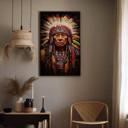 Indian Chief Canvas Art, Native American Indigenous Leader Painting, Colorful Wall Decor, Ready to Hang for Living Room, Bedroom, Office Wall Art – Canvas Print