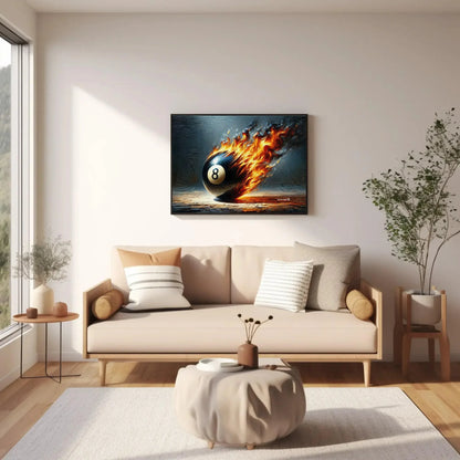 Pool Game Room Decor, Meteor 8 Ball Canvas Painting, Man Cave Decor, Game room Wall Art, Framed Print, Ready To Hang Wall Art – Canvas Print