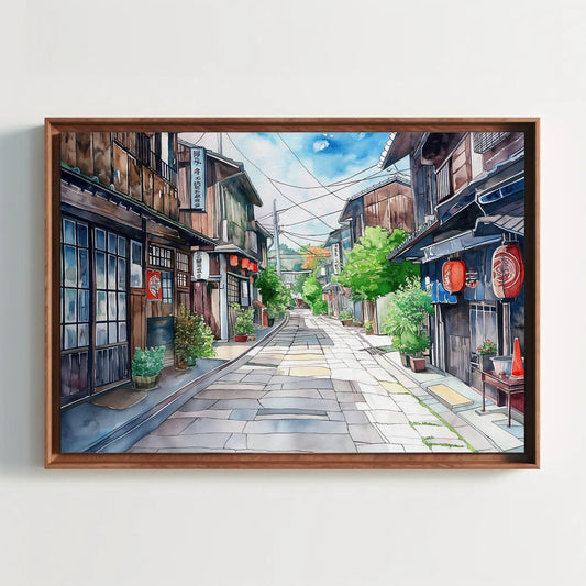 Japanese Street Watercolor Painting Canvas Print, Framed Japan Art, Beautiful Wall Decor, Ready to Hang, Perfect for Living Room or Office Wall Art – Canvas Print