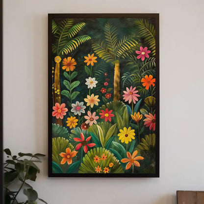 Stunning Tropical Forest with Vibrant Flowers Canvas Print, Framed Wall Art, Nature Inspired Home Decor, Large Ready to Hang Artwork Wall Art – Canvas Print