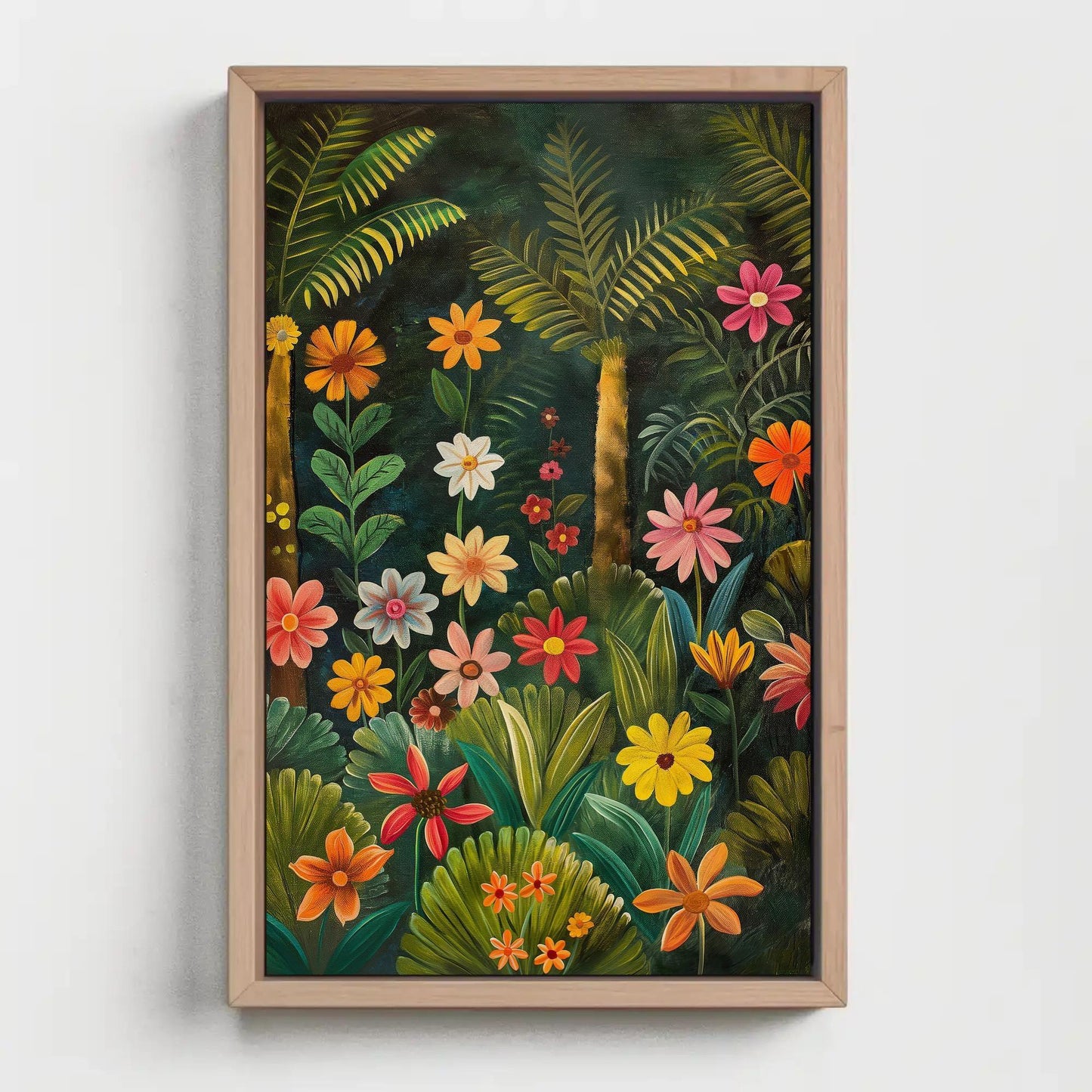 Stunning Tropical Forest with Vibrant Flowers Canvas Print, Framed Wall Art, Nature Inspired Home Decor, Large Ready to Hang Artwork Wall Art – Canvas Print