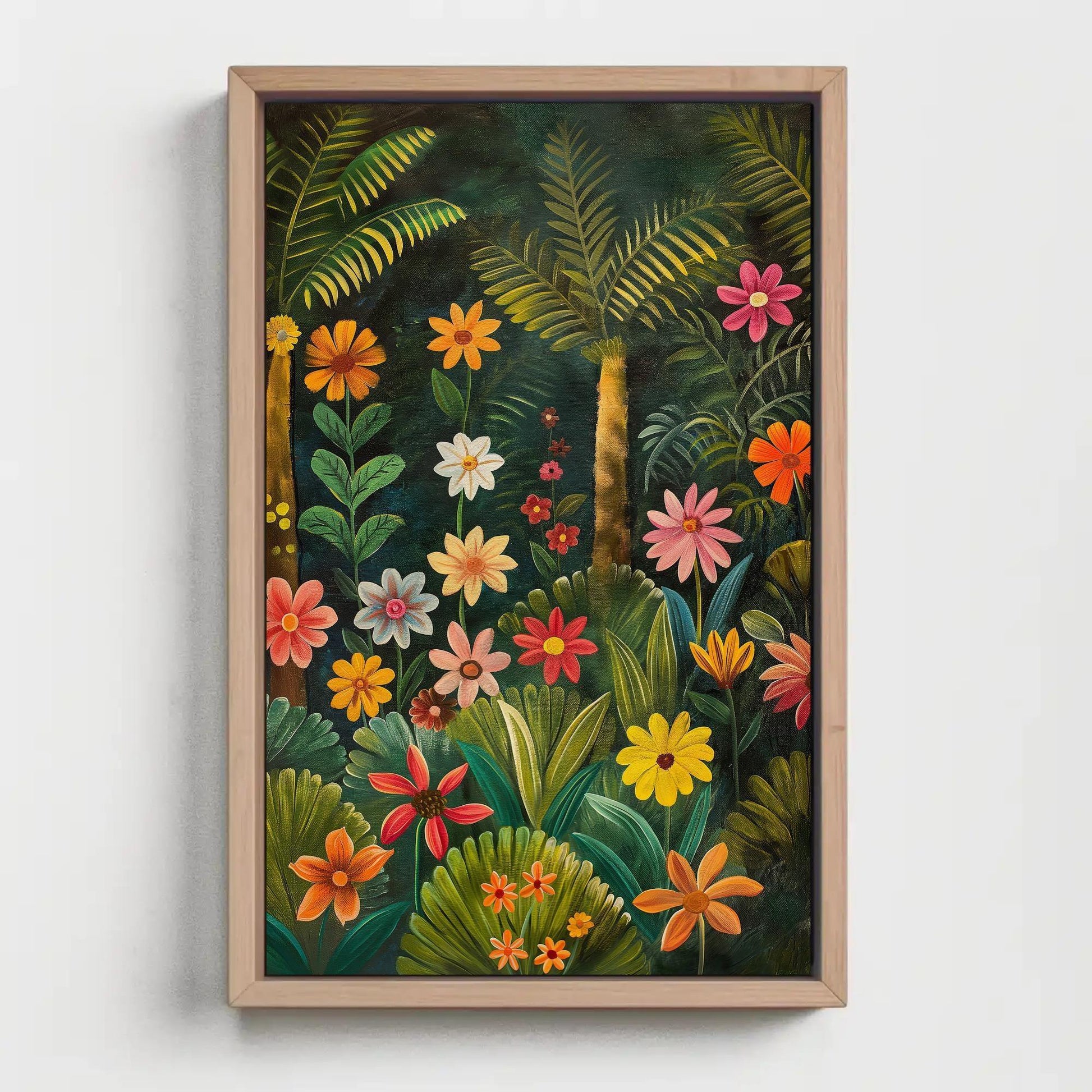 Stunning Tropical Forest with Vibrant Flowers Canvas Print, Framed Wall Art, Nature Inspired Home Decor, Large Ready to Hang Artwork Wall Art – Canvas Print