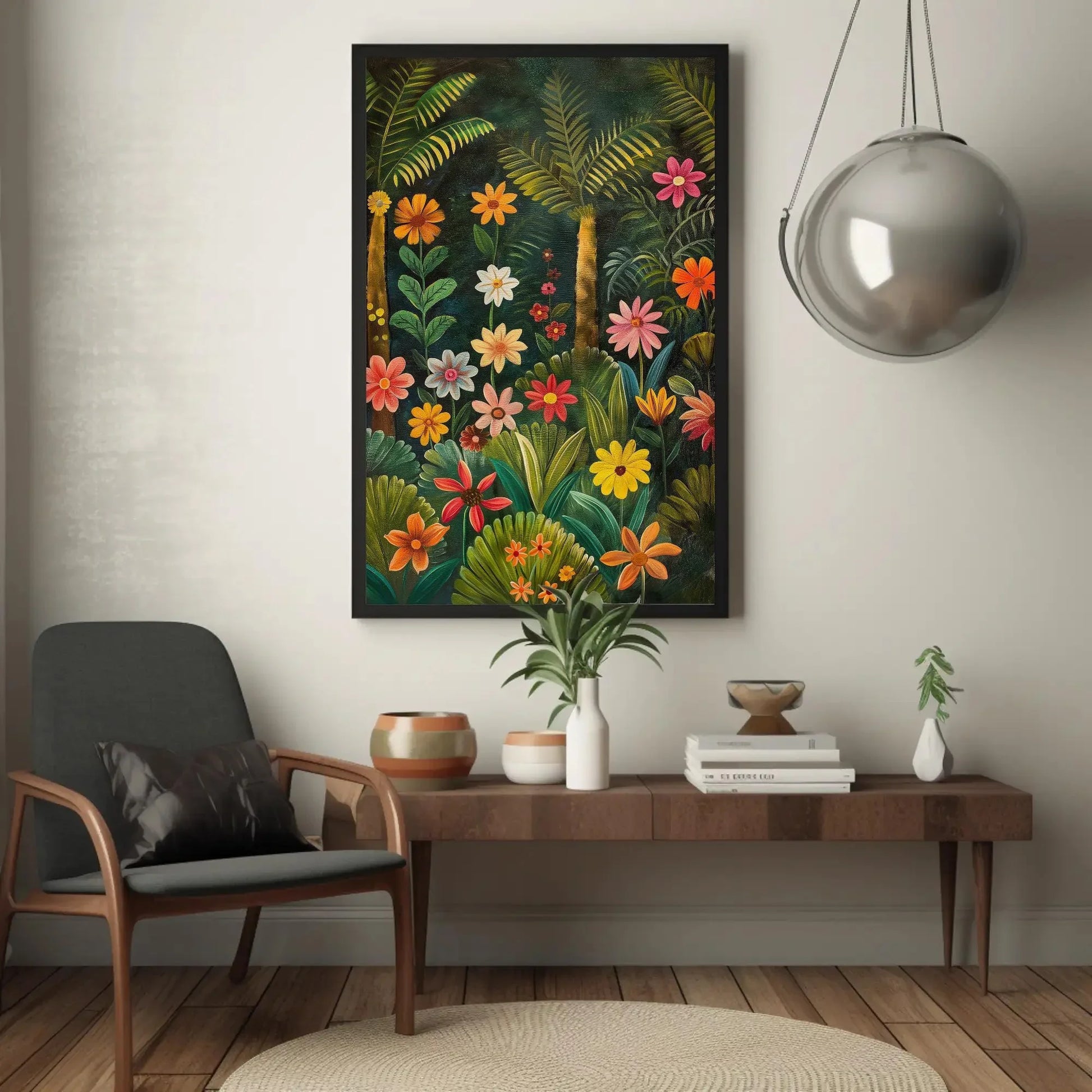 Stunning Tropical Forest with Vibrant Flowers Canvas Print, Framed Wall Art, Nature Inspired Home Decor, Large Ready to Hang Artwork Wall Art – Canvas Print