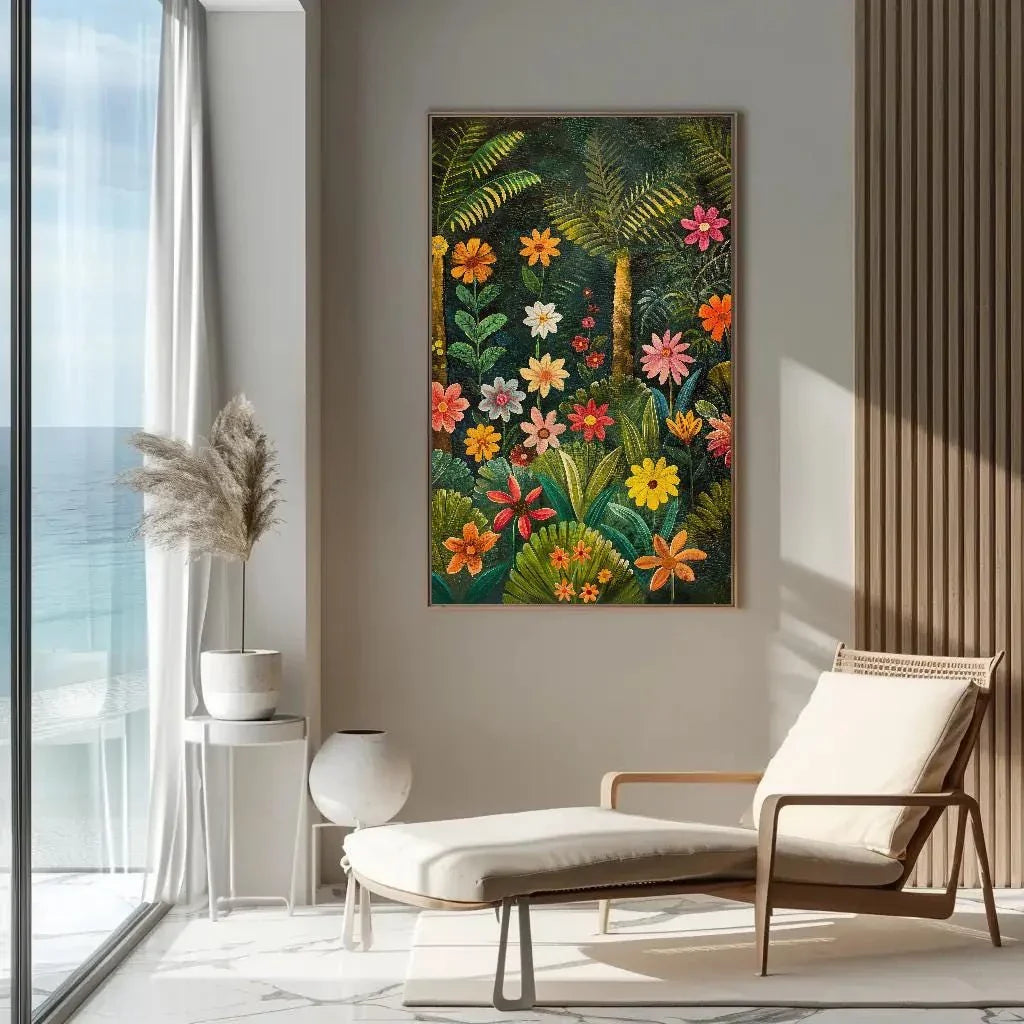 Stunning Tropical Forest with Vibrant Flowers Canvas Print, Framed Wall Art, Nature Inspired Home Decor, Large Ready to Hang Artwork Wall Art – Canvas Print