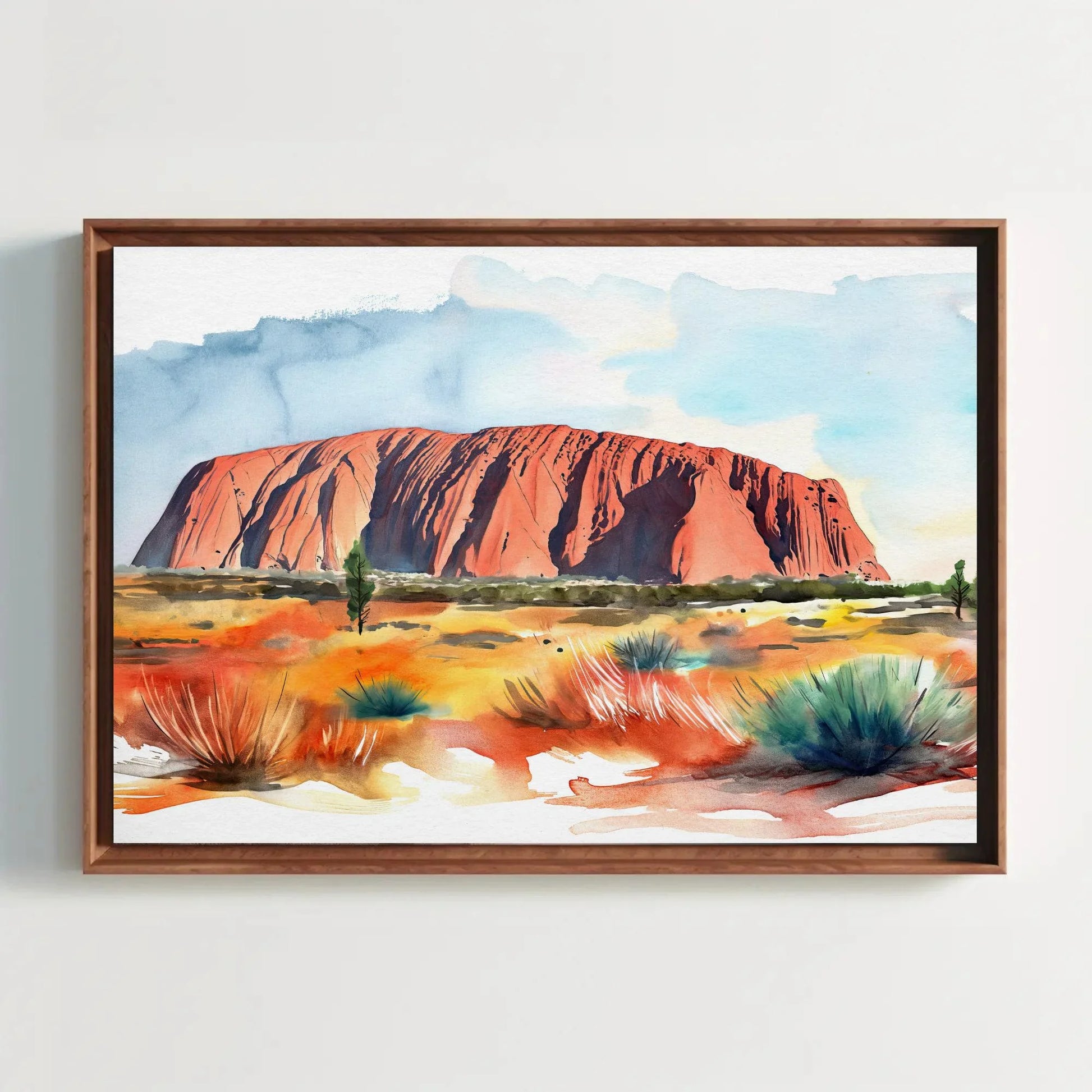 Uluru Australia Watercolor Print, Ayers Rock Large Canvas Print, Australian Home Decor, Australia Wall Art, Framed Poster Ready To Hang Wall Art – Canvas Print