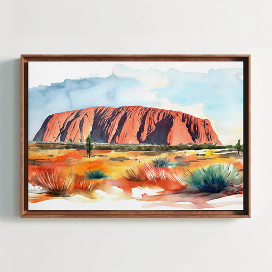 Uluru Australia Watercolor Print, Ayers Rock Large Canvas Print, Australian Home Decor, Australia Wall Art, Framed Poster Ready To Hang Wall Art – Canvas Print