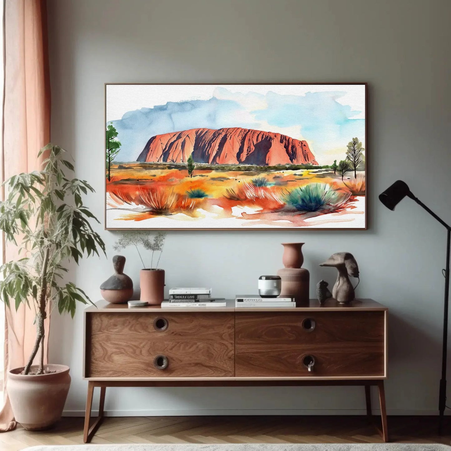 Uluru Australia Watercolor Print, Ayers Rock Large Canvas Print, Australian Home Decor, Australia Wall Art, Framed Poster Ready To Hang Wall Art – Canvas Print