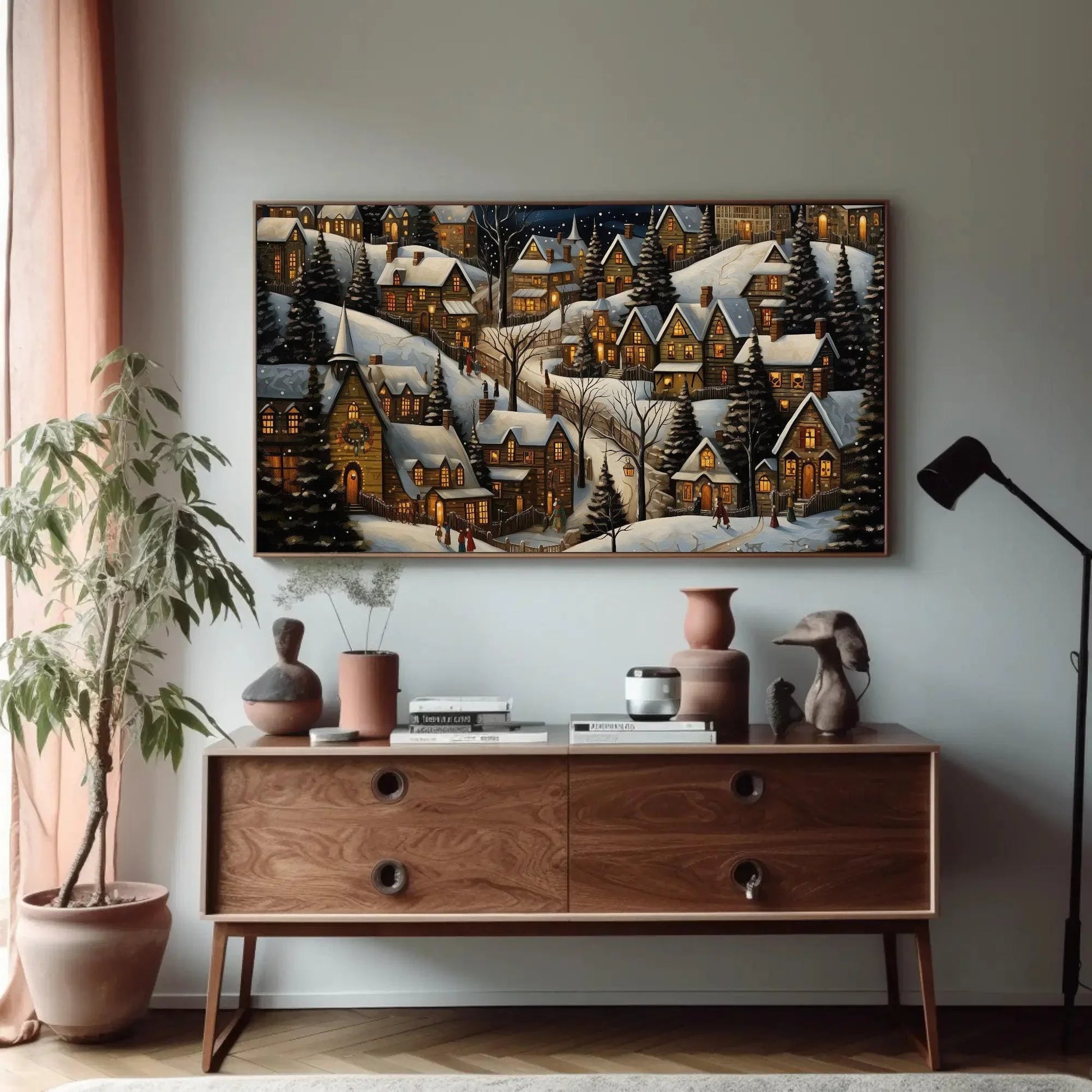 Christmas Town Canvas Print - Christmas Winter Wall Art - Christmas Eve Over the Mantel Decor - Christmas Gift Wall Art – Canvas Print