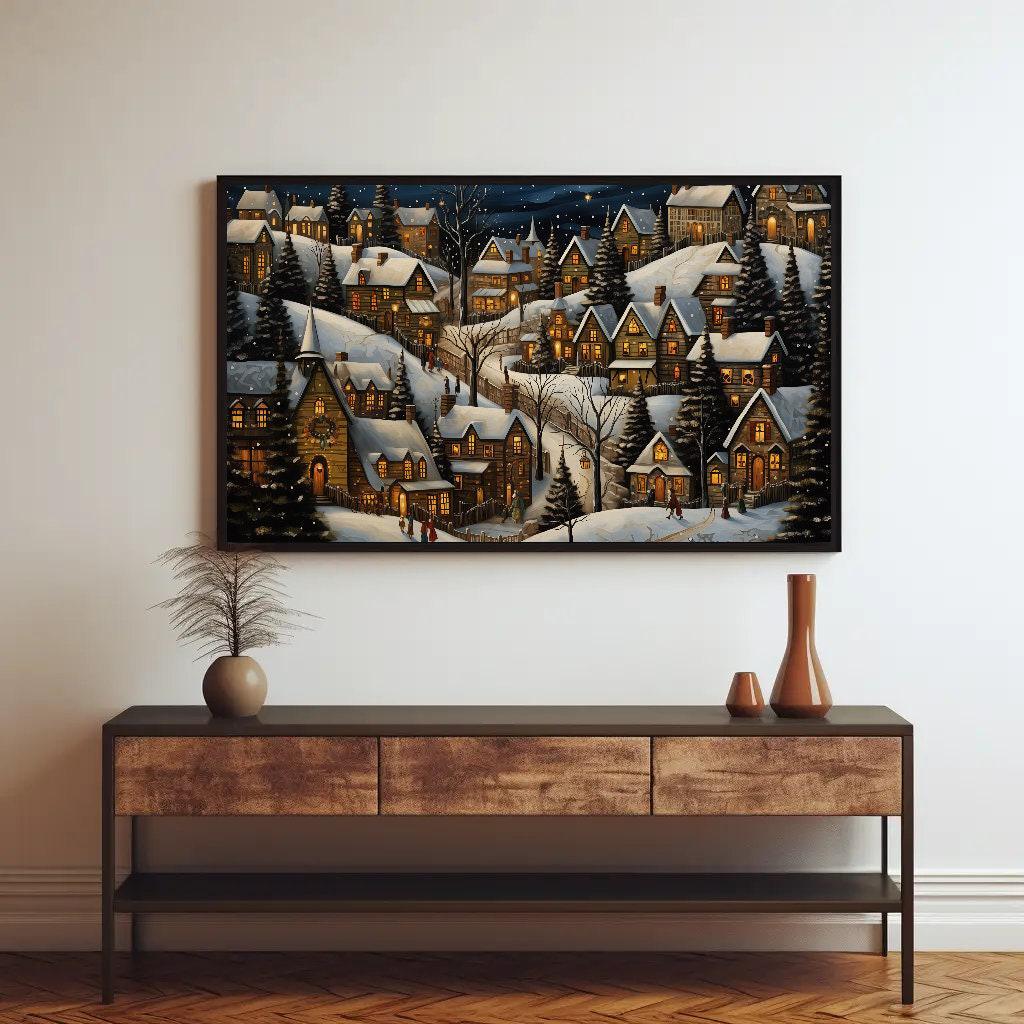 Christmas Town Canvas Print - Christmas Winter Wall Art - Christmas Eve Over the Mantel Decor - Christmas Gift Wall Art – Canvas Print