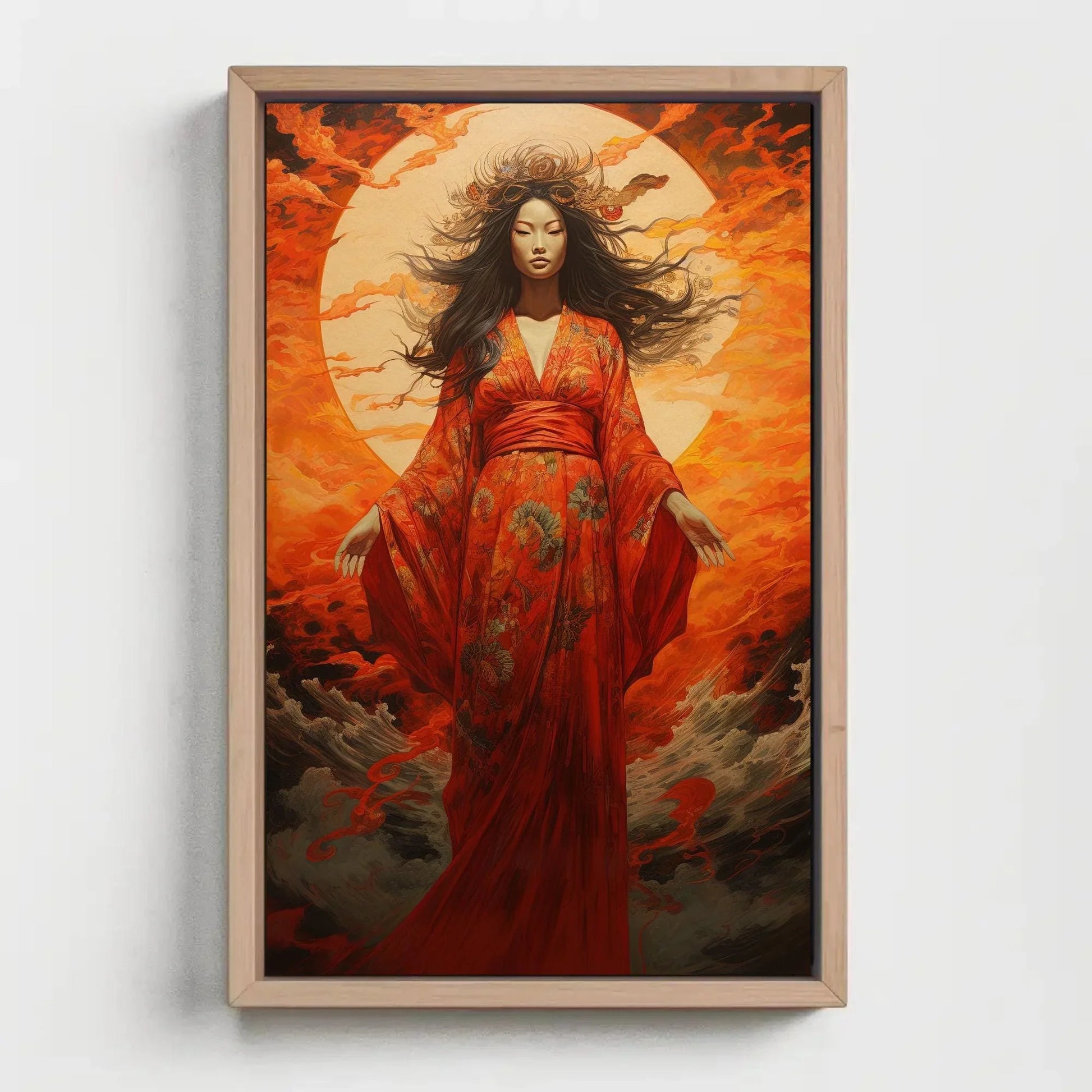 Amaterasu Art Print - Canvas Art - Japanese Sun Goddess - Japanese Deity Artwork - Large Vertical Art Wall Art – Canvas Print