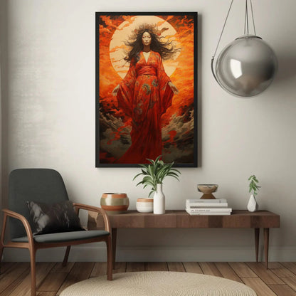 Amaterasu Art Print - Canvas Art - Japanese Sun Goddess - Japanese Deity Artwork - Large Vertical Art Wall Art – Canvas Print