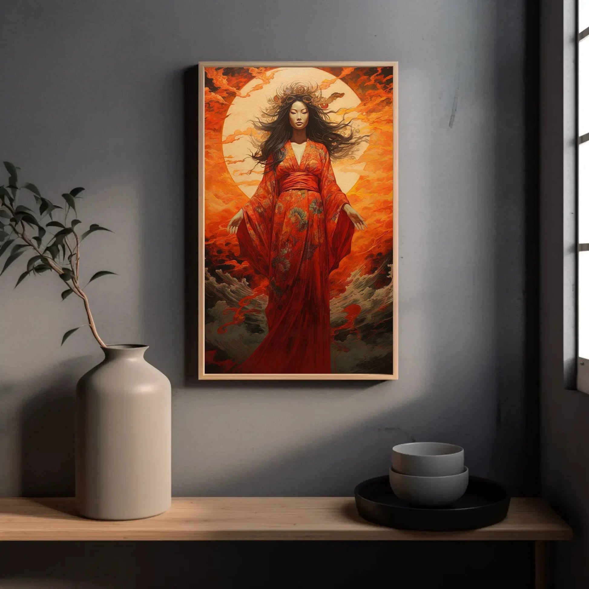 Amaterasu Art Print - Canvas Art - Japanese Sun Goddess - Japanese Deity Artwork - Large Vertical Art Wall Art – Canvas Print